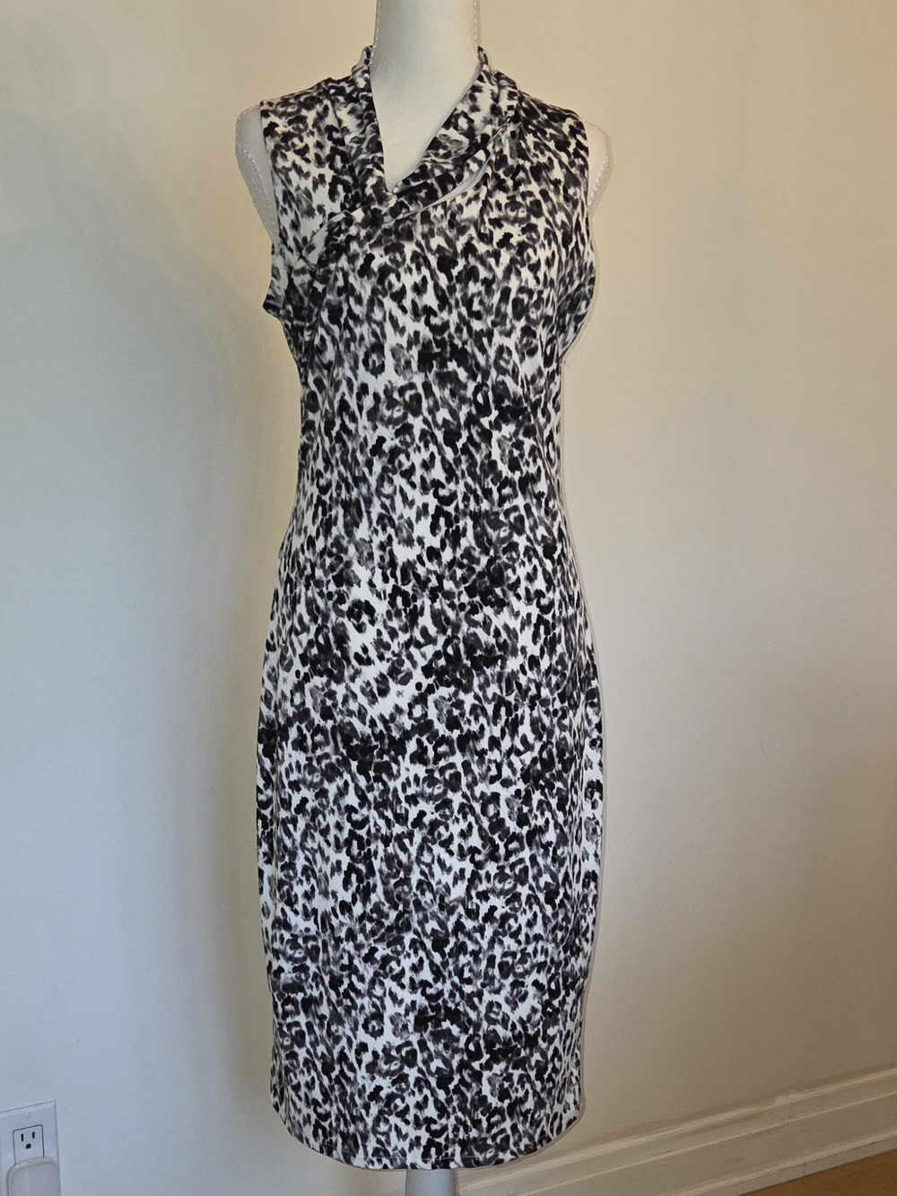 RACHEL Rachel Roy Black & White Animal Print Midi Sheath Dress